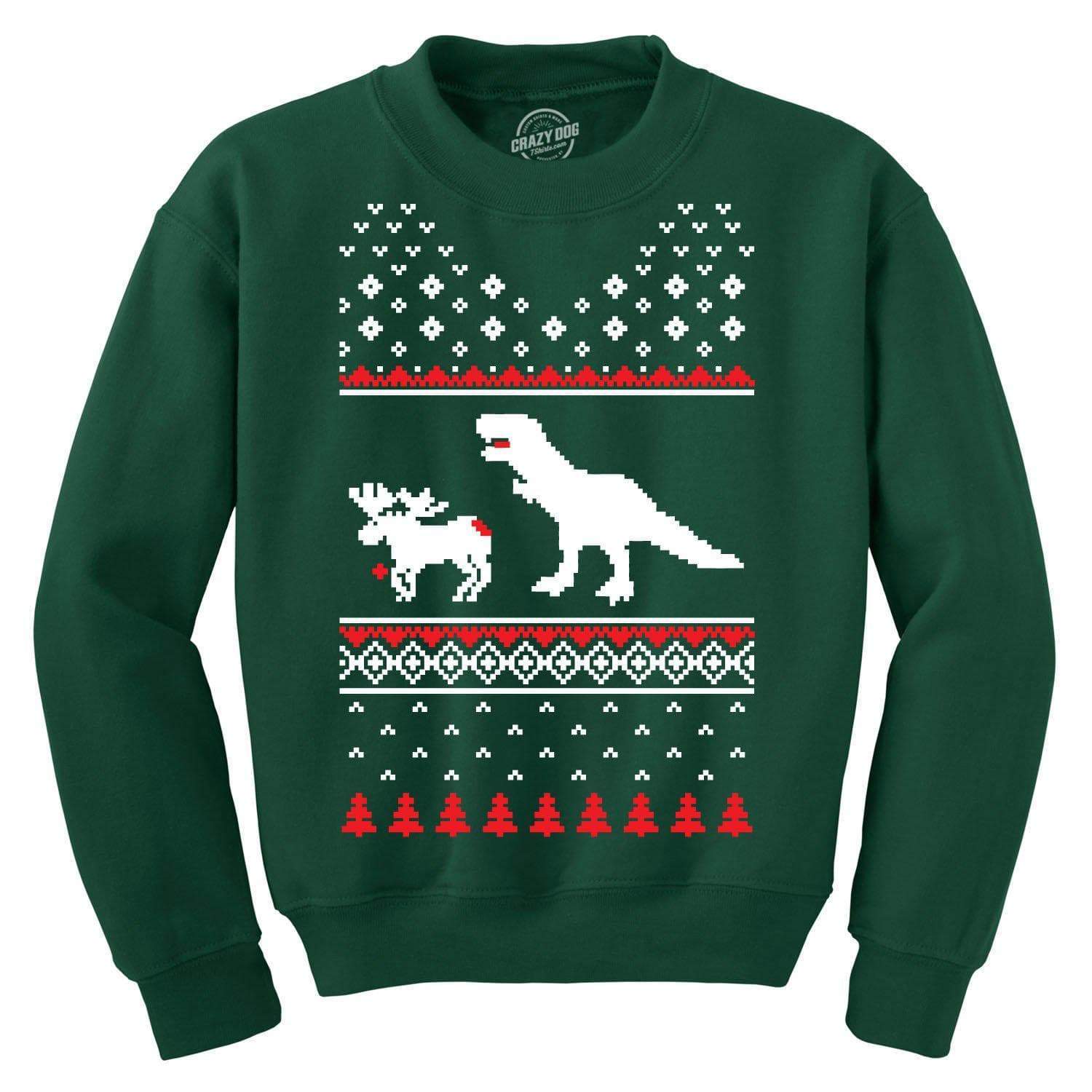 T-Rex Attack Christmas Ugly Sweater Crew Neck Sweatshirt