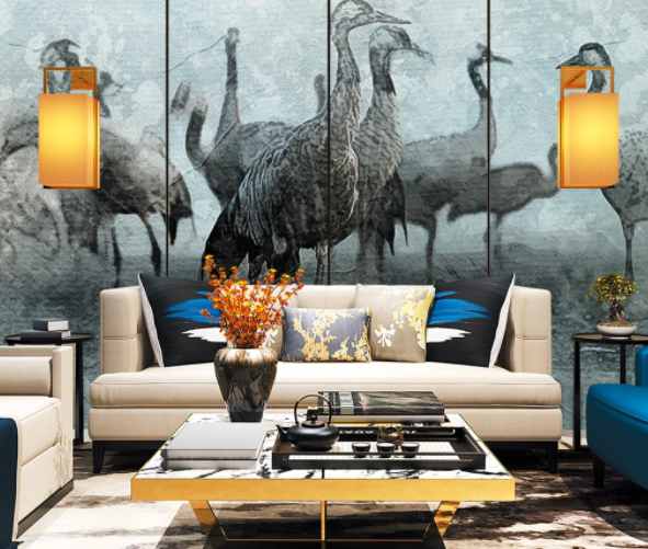 3D Watercolor Animal Grey Crane Wall Mural Wallpaper Lqh 42