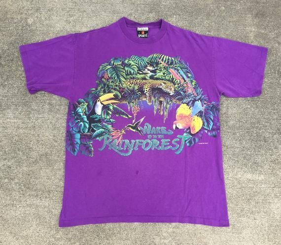 Vintage 90S Wake Up To The Rainforest Purple Shirtarge Shirt