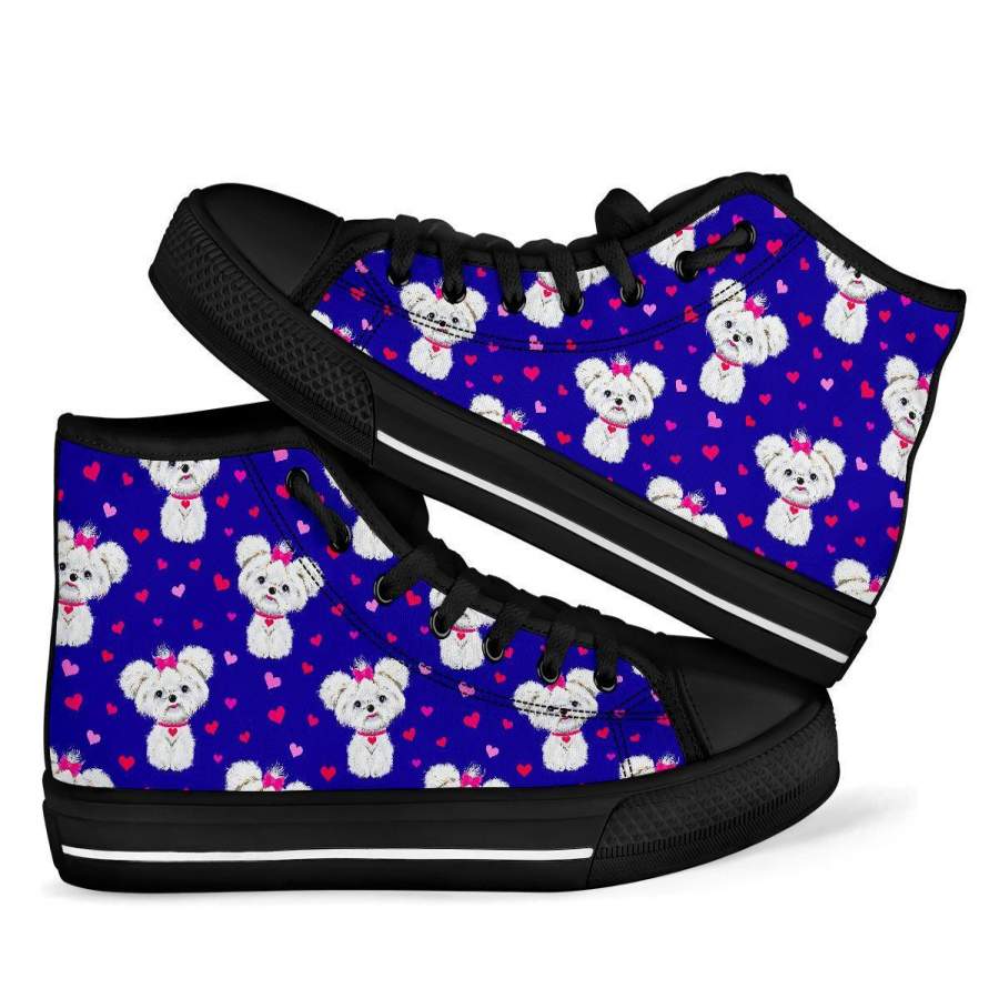 Puppy Dog Maltese Pattern Print Men Women’s High Top Shoes