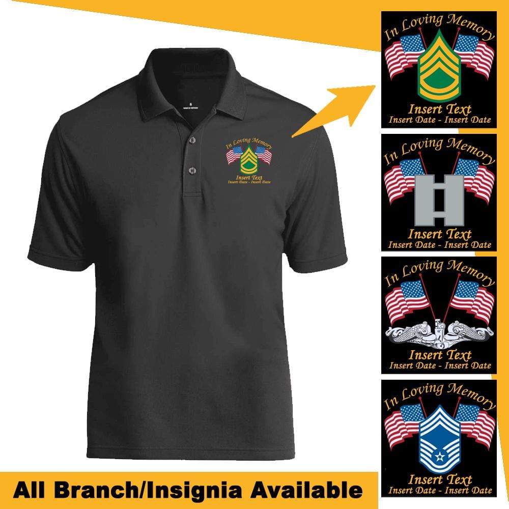 ” In Loving Memory ” Personalized US Military Logo/Insignia, Name and Date – Printed Polo Shirt
