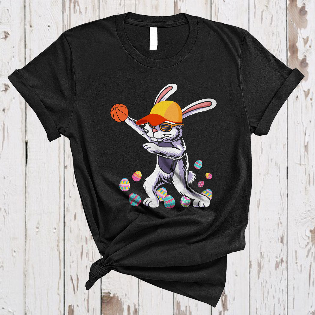 Dabbing Bunny Playing Basketball Cute Cool Easter Day Basketball Coach Player Egg Hunt T-Shirt