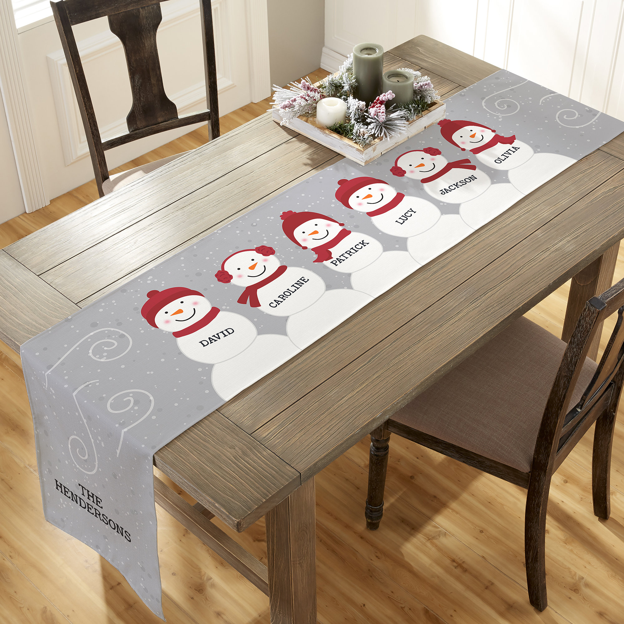 Snowman Family Personalized Christmas Table Runner, Custom Home Decor, Custom Christmas Decor, Personalized Christmas Decor, Christmas Decor