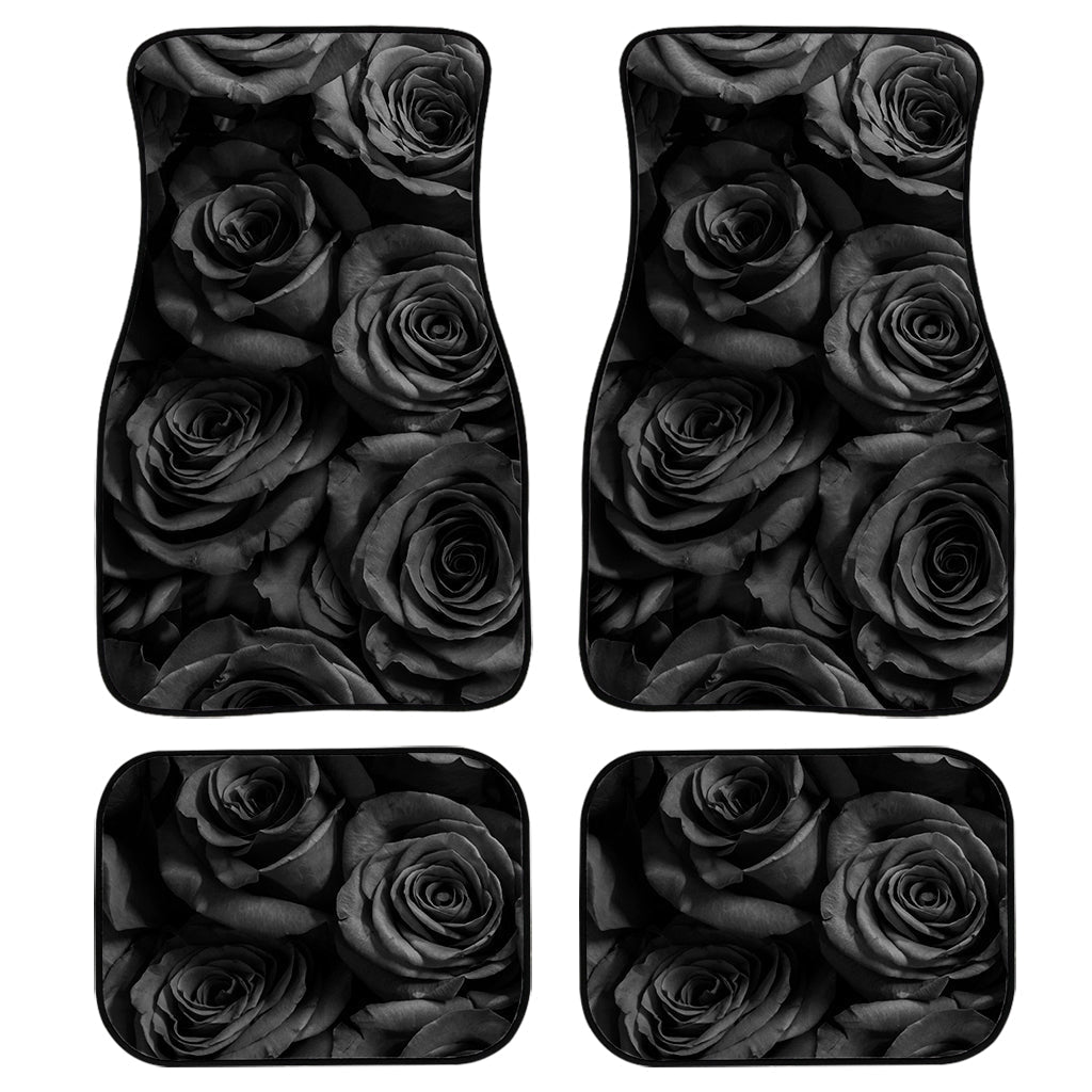 Black Rose Print Front And Back Car Floor Mats, Front Car Mat