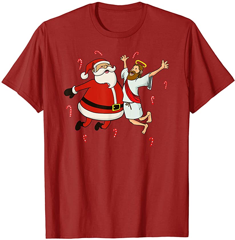 Jesus and Santa Best Friends funny Christmas Chest Bump T-Shirt