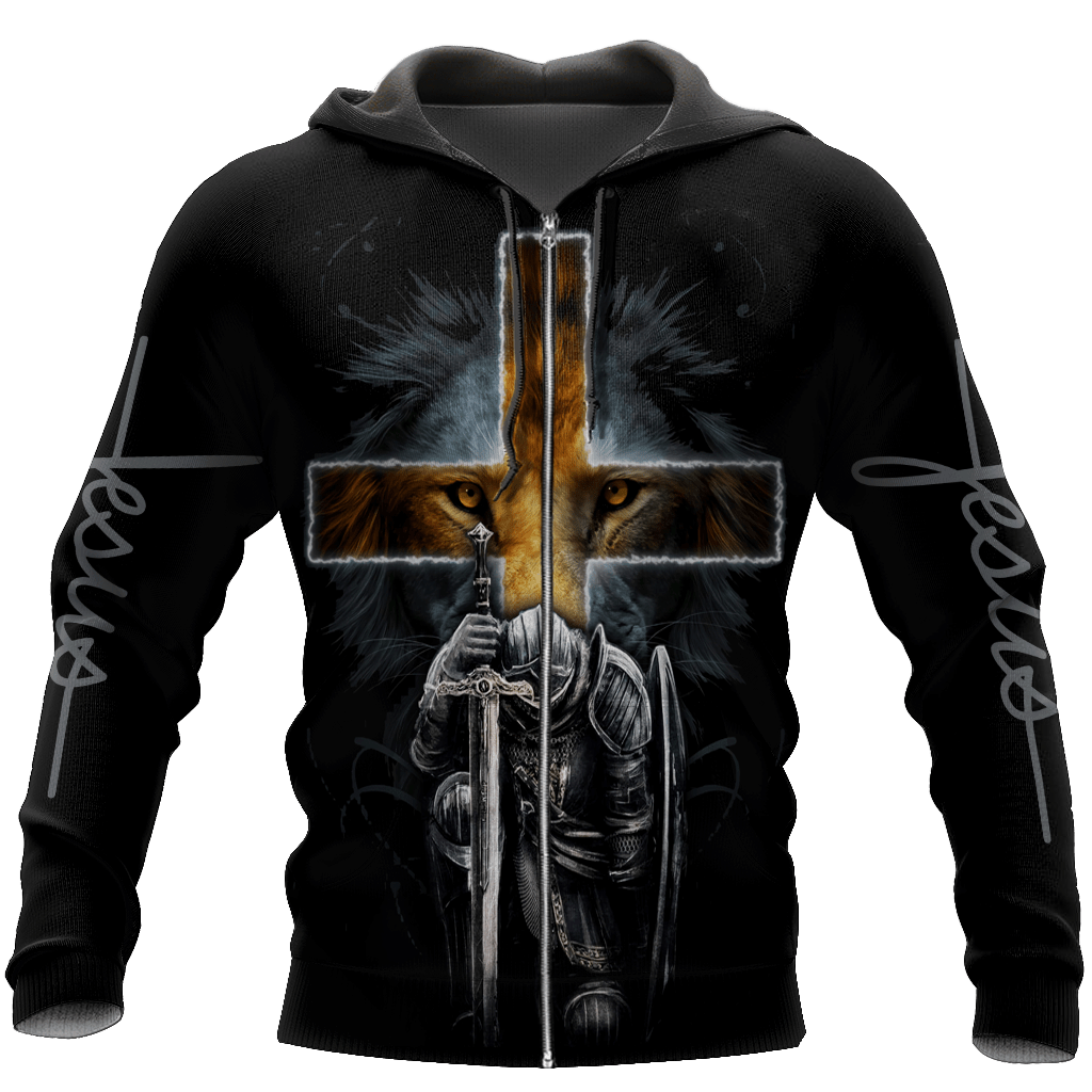 Warrior Lion Cross I would rather stand with God judged by God hoodie 3D All over print V