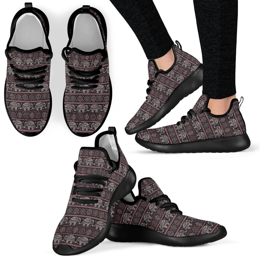 Red Elephant Aztec Pattern Print Men Women Knit Sneaker