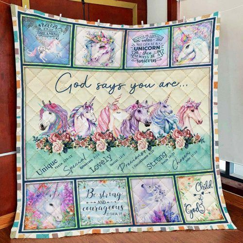 609DDTANM-God Says You Are Unicorn Quilt – Sherpa Blanket