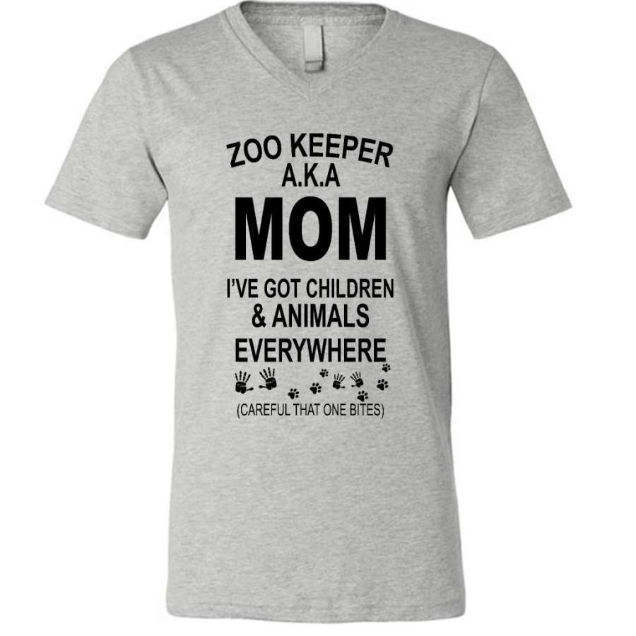 Zoo Keeper AKA Mom I’ve Got Children And Animals Everywhere – Canvas Unisex V-Neck Shirt