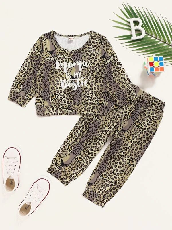 Baby Boy Leopard And Slogan Graphic Sweatshirt & Sweatpants