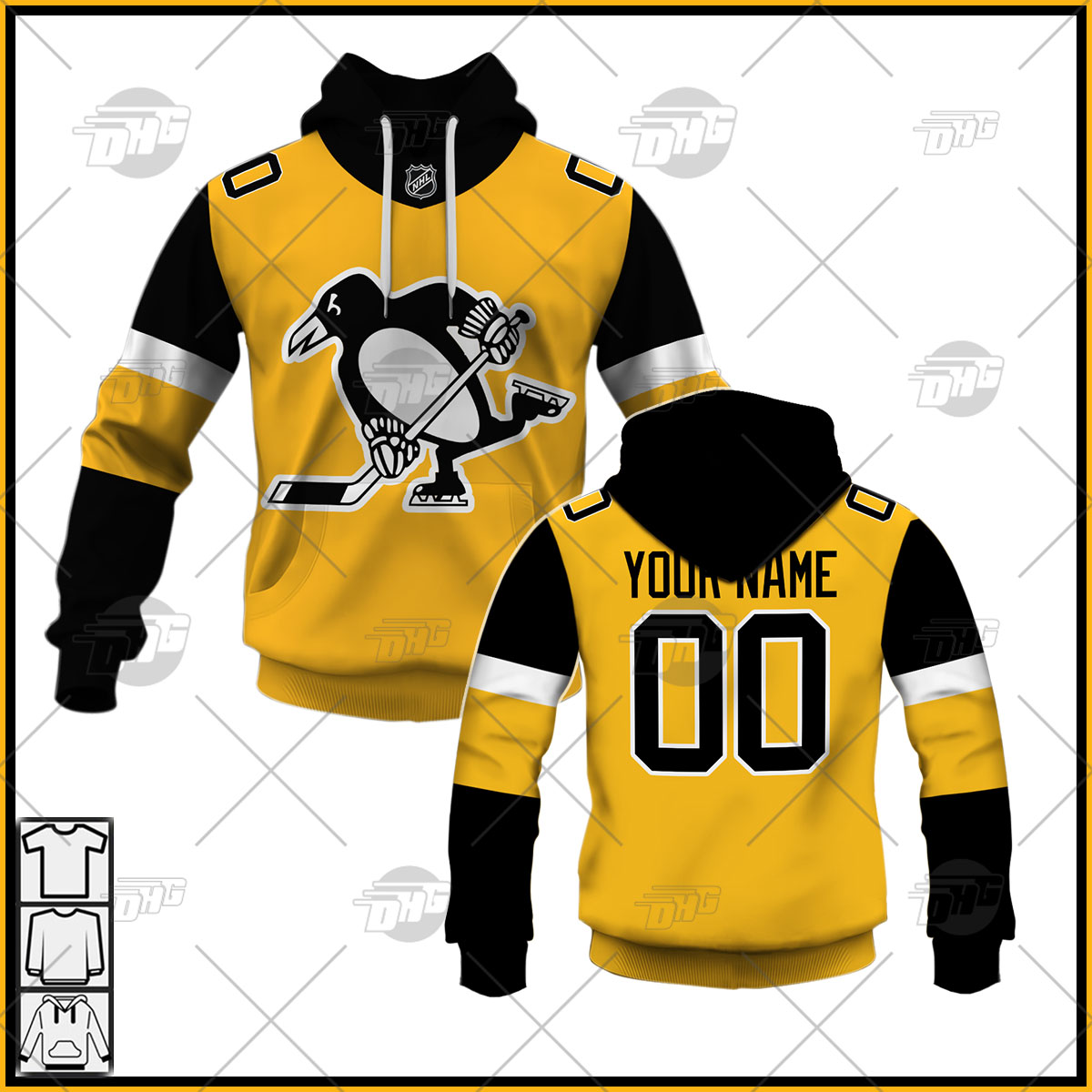 Personalized Mens Pittsburgh Penguins 2022 Gold Alternate Jersey Personalize Hoodie