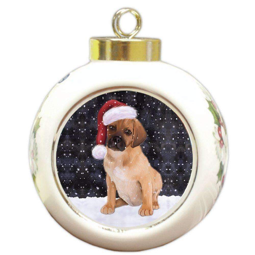 Let It Snow Puggle Puppy Christmas Round Ball Ornament Por950