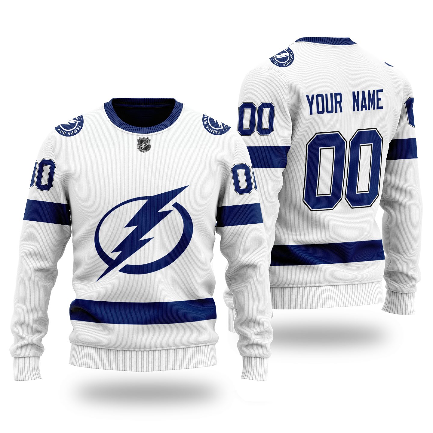 Tampa Bay Lightning Custom Name Number White Gift For Fan Ugly Wool Sweater Christmas