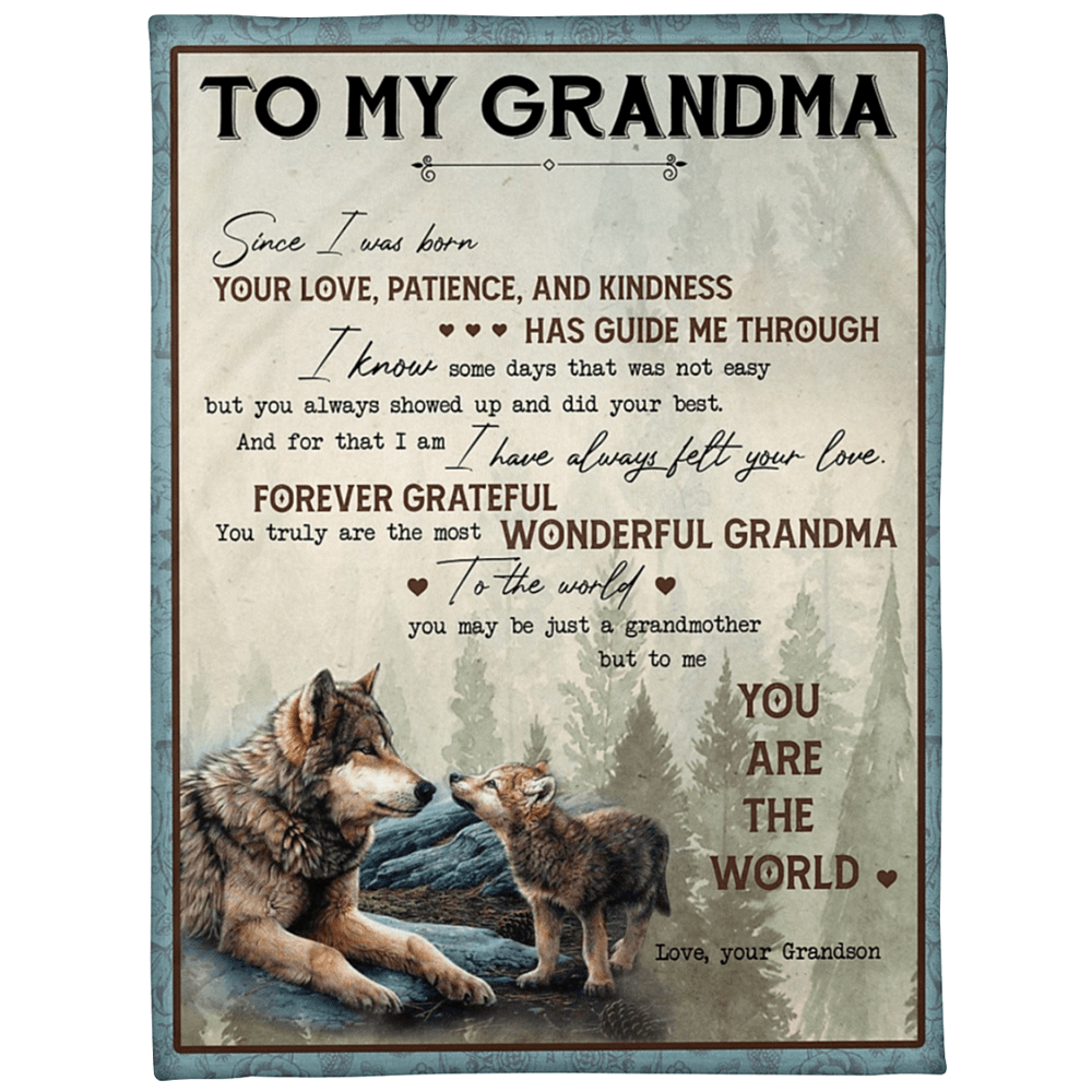 To My Grandma You Are The World Wolves Blanket Gift For Grandma From Grandson Mother’S Day Gift Birthday Gift Home Decor Bedding Couch Sofa Soft And Comfy Cozy