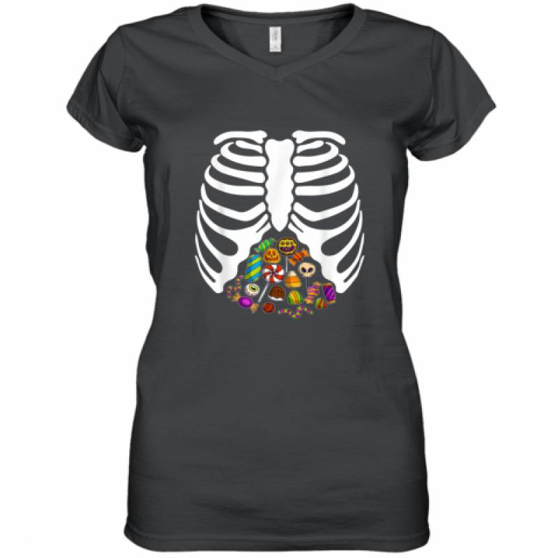 Skeleton Rib Cage Heart Candy Cute Halloween Costume shirt Women's V-Neck T-Shirt