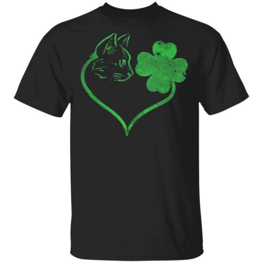 Cat Silhouette Shamrock St Patricks Day Kitten Lover Pet T-Shirt, Long Sleeve, Tank Top