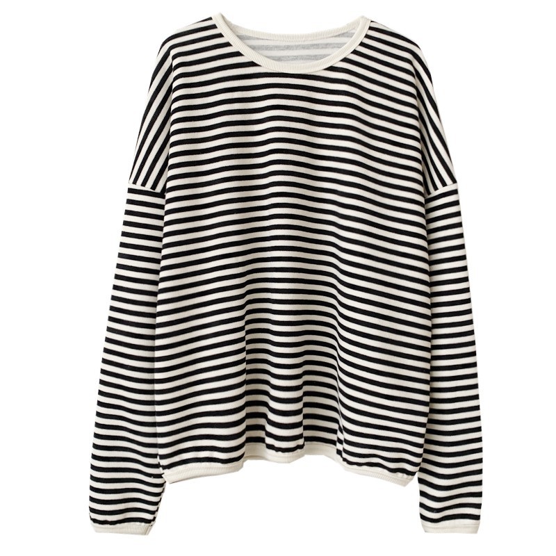 2022 spring and autumn new Korean version casual lazy style pullover striped sweater women’s loose top coat alx