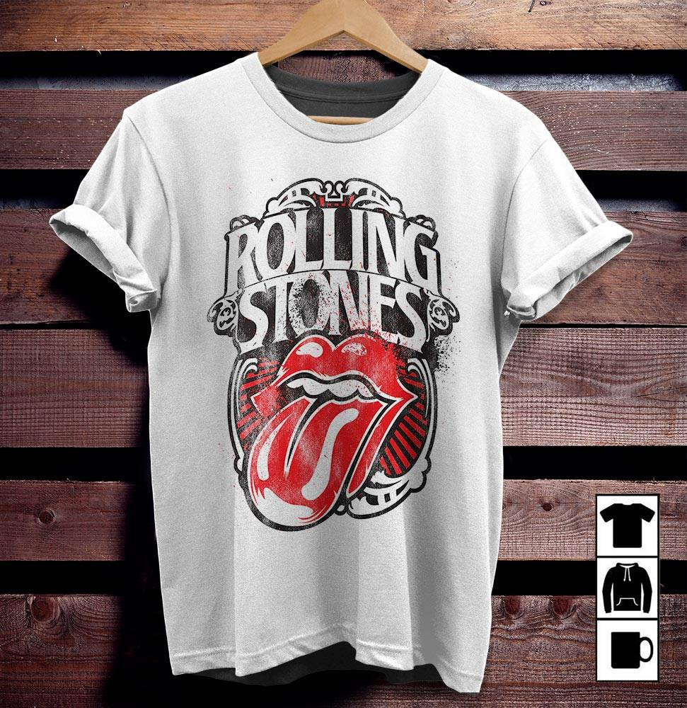 The Rolling Stones Merch Big Tongue Grunge Badge T-Shirt Sweatshirt Hoodie