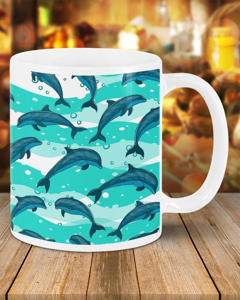 Dolphin Pattern Mug, Awesome Dolphin Mug, Dolphin Lovers Gift Mug