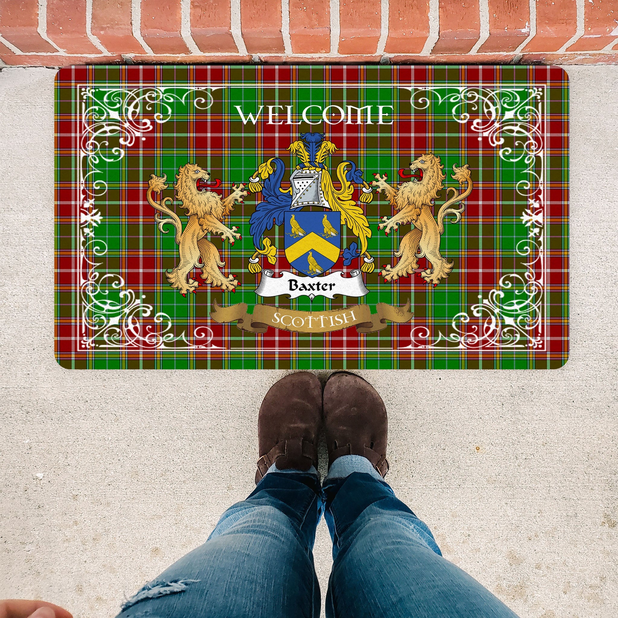 Scotstee Shop Tartan Door Mat The Family Baxter Modern New Scottish Plaid Doormat, Welcome Mat, Christmas Door Mat