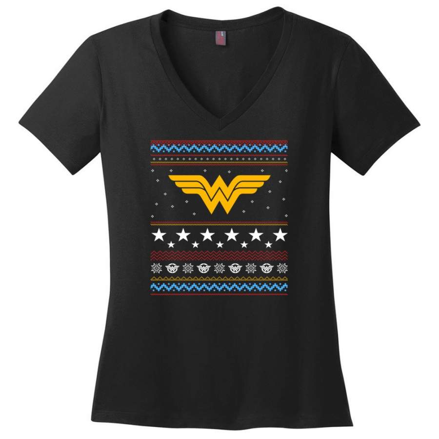 Ugly Christmas Wonder Woman Sweatshirt Hoodie Xmas Gift for Woman Ladies – Ladies V-Neck