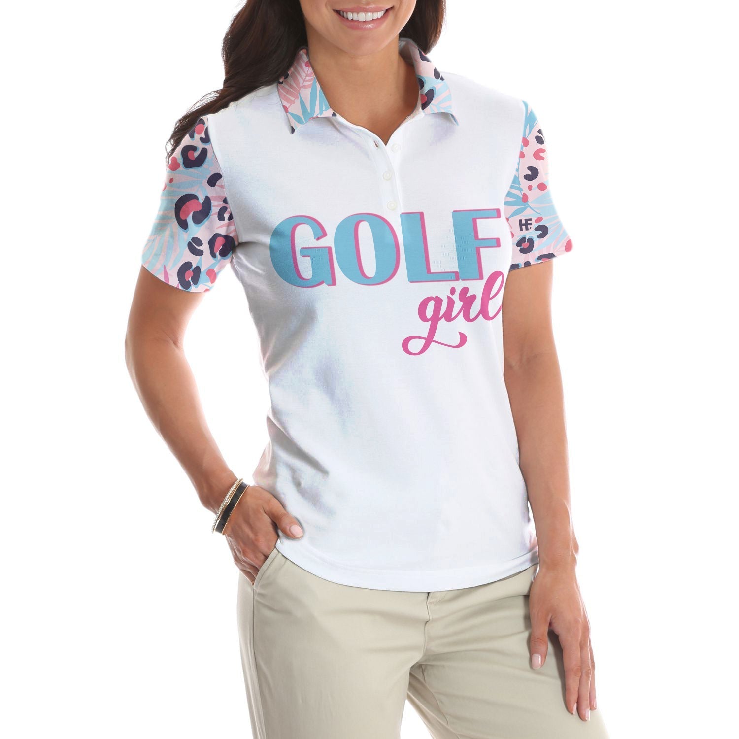 Golf Girl Leopard Pattern Short Sleeve Women Polo Shirt, Unique Golf Shirt For Ladies, Golf Gift For Women Coolspod