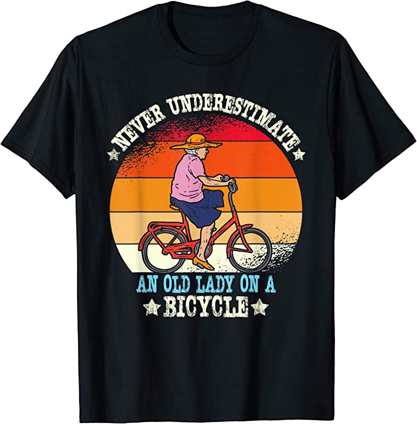 Vintage Never Underestimate An Old Lady On A Bicycle Retro T-Shirt