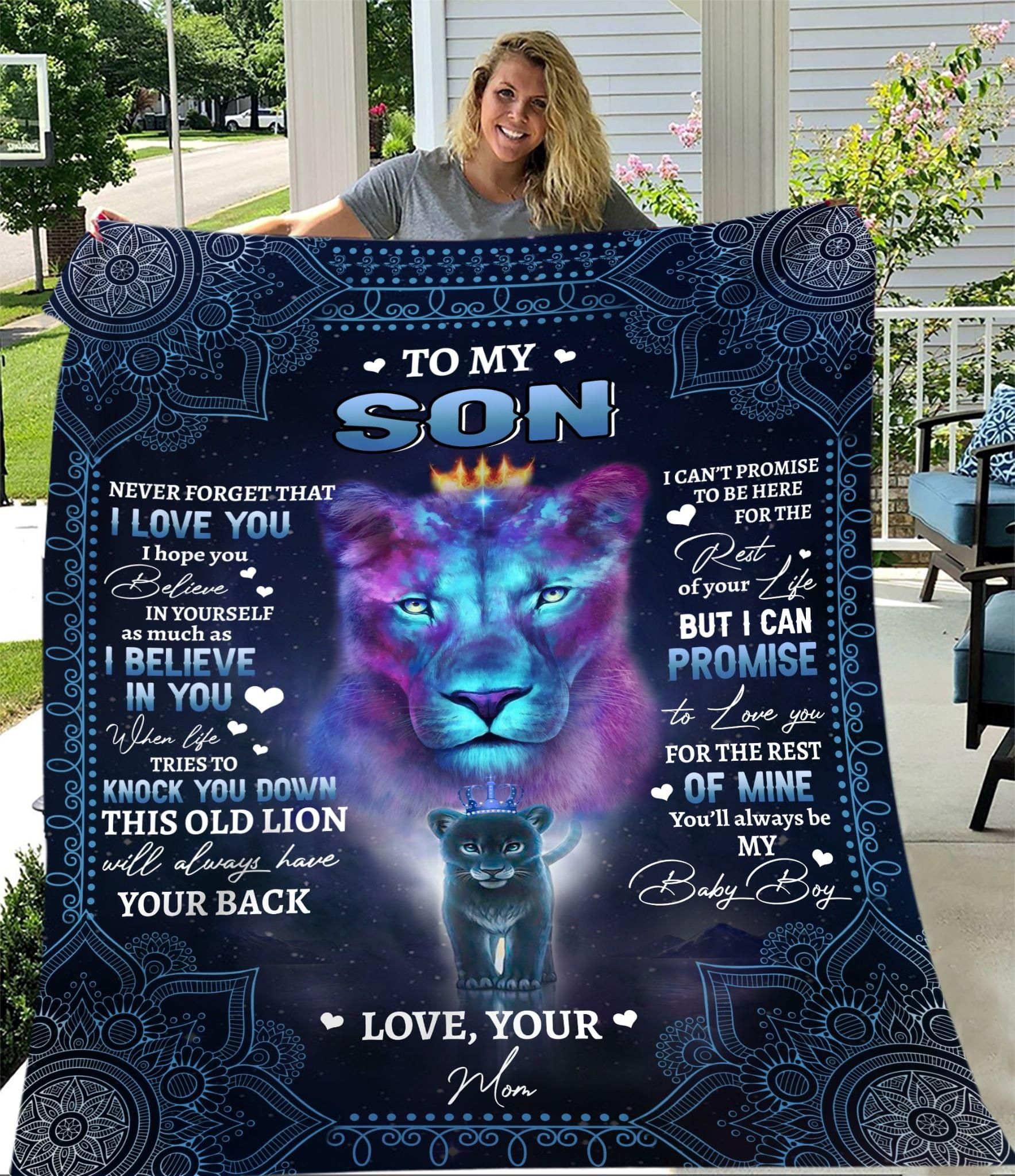 To my son never forget that i love you this old lion always have your back mom mandala pattern lioness Quilt Blanket