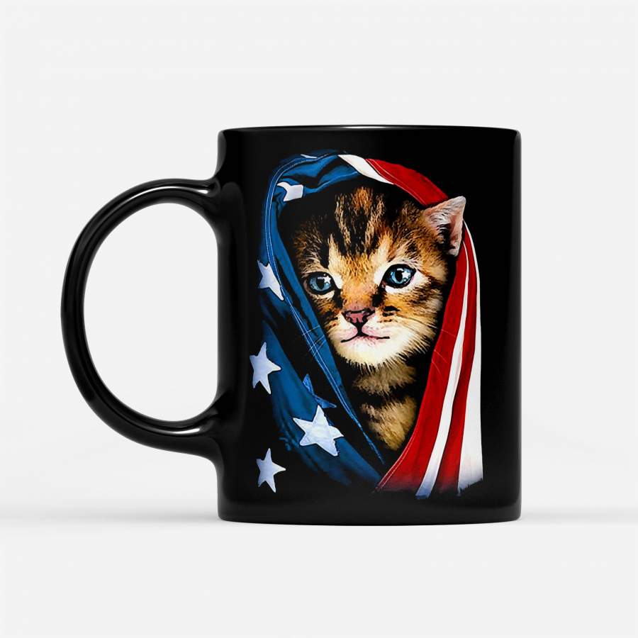 American Flag Patriotic Kitten – Black Mug