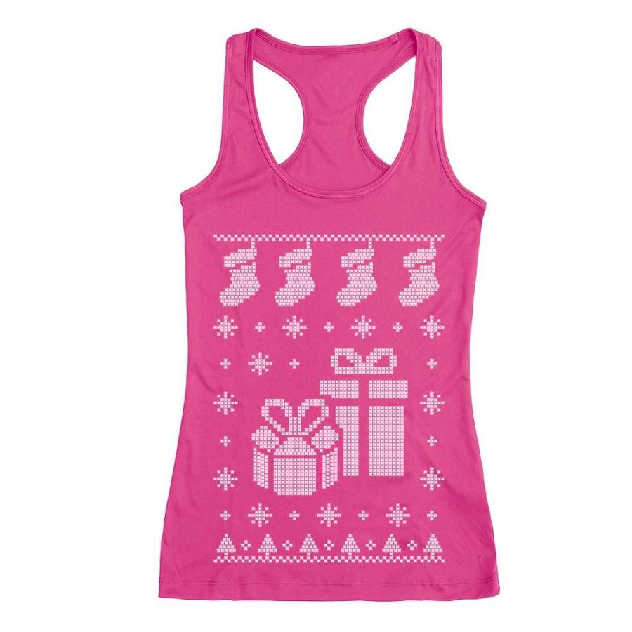 Xmas Stocking & Presents Ugly Christmas Sweater Funny Racerback Tank Top