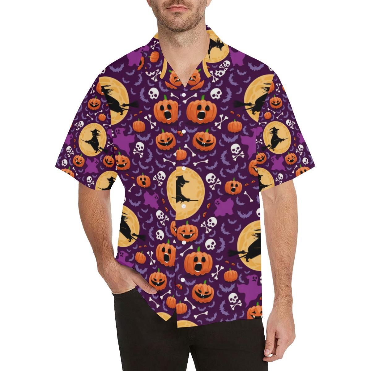 Halloween Pumpkin Witch Pattern All Over Print Hawaii Shirt Ha77252