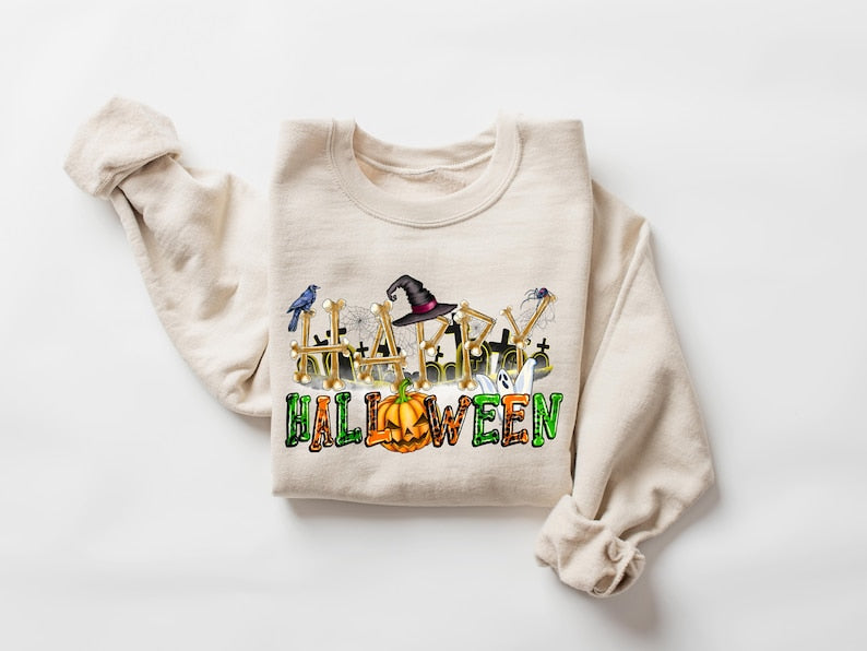 Happy Halloween Sweatshirt, Halloween Sweatshirt, Funny Halloween Crewneck Sweatshirt All Over Print Sweatshirt For Women Sweatshirt For Men