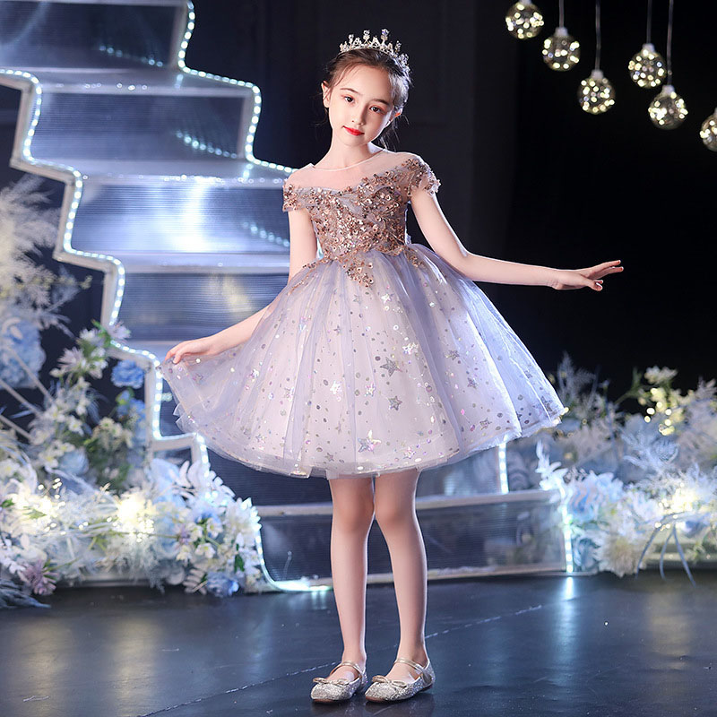 Young girls children little princess skirt high-end girls piano performance dress foreign style pompous yarn small host evening alx