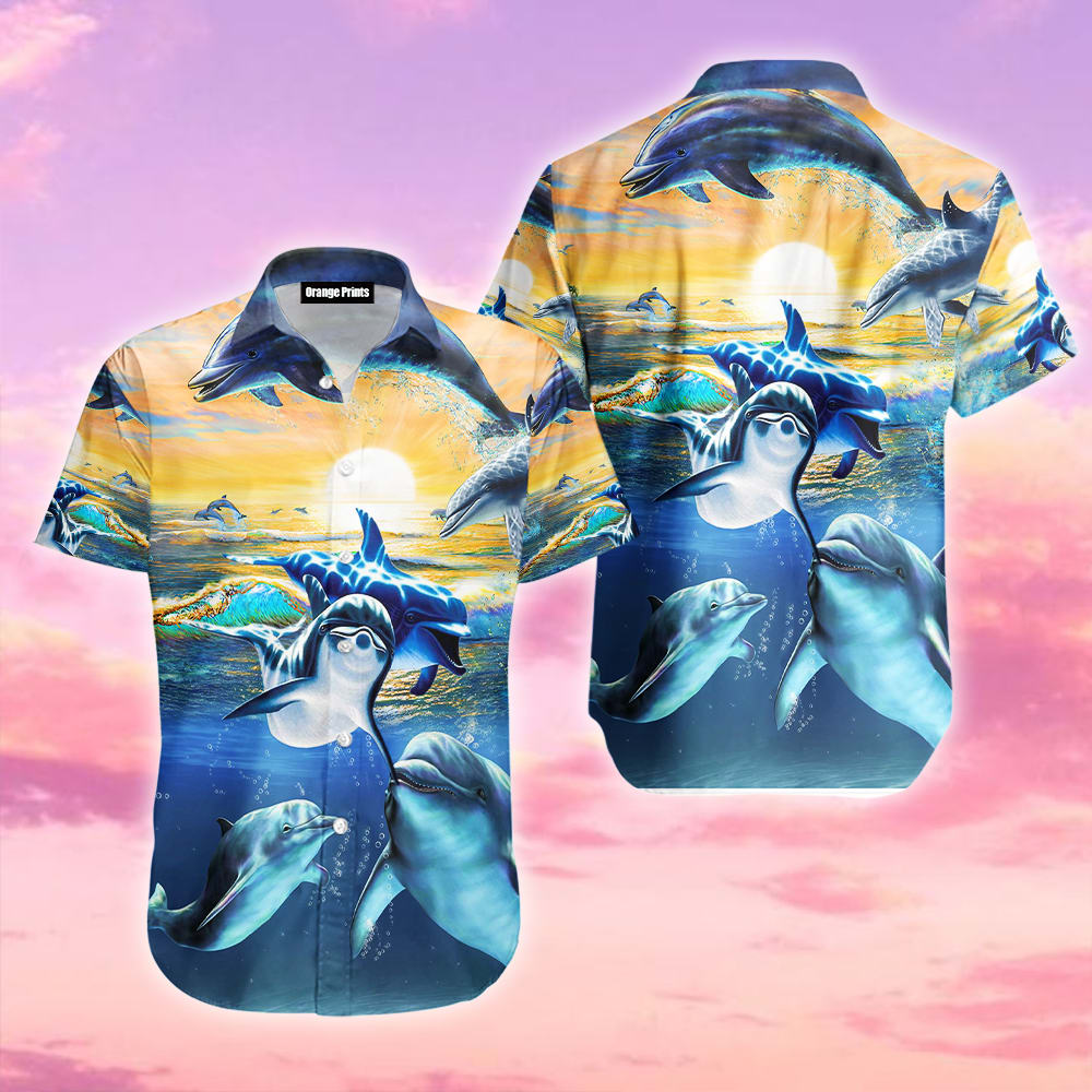 Dolphin Deep Sea Aloha Hawaiian Shirt – All Over Print Hawaiian Shirt – Mens Hawaiian Shirt