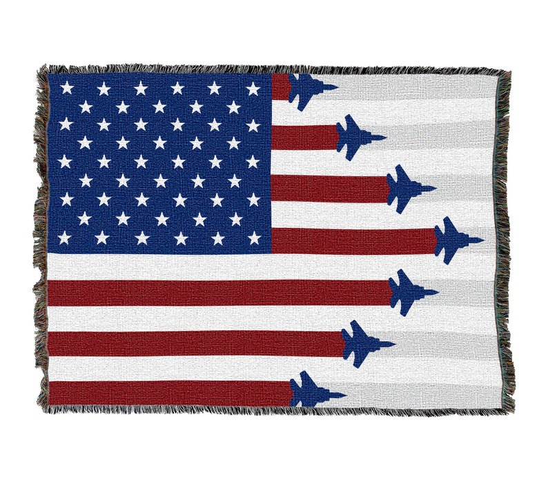 Us Air Force Fighter Jets American Flag To Soldier Vintage Retro Style Couch Sofa Blanket,  Woven Throw Blanket Home Decor