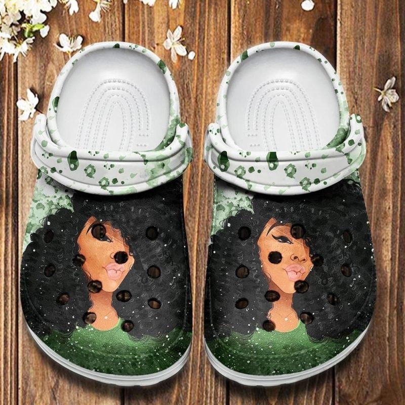 Black Curls Art Shoes Clogs – Afro Curly Girl Custom Shoe Birthday Gift For Women Girl