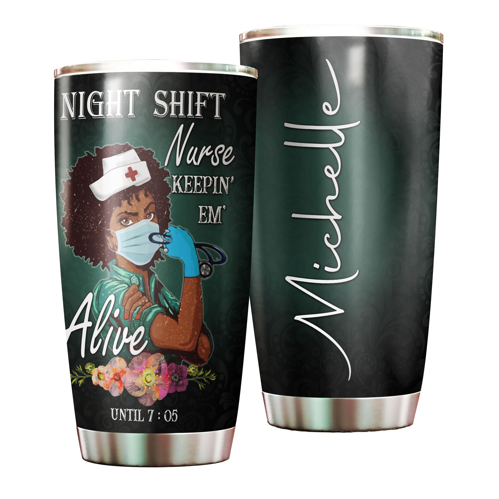 Personalized Black Nurse Night Shift Stainless Steel Tumbler – Double-Walled Insulation Vacumm Flask – Gift For Black Queen, International Women’S Day, Nurse’S Day