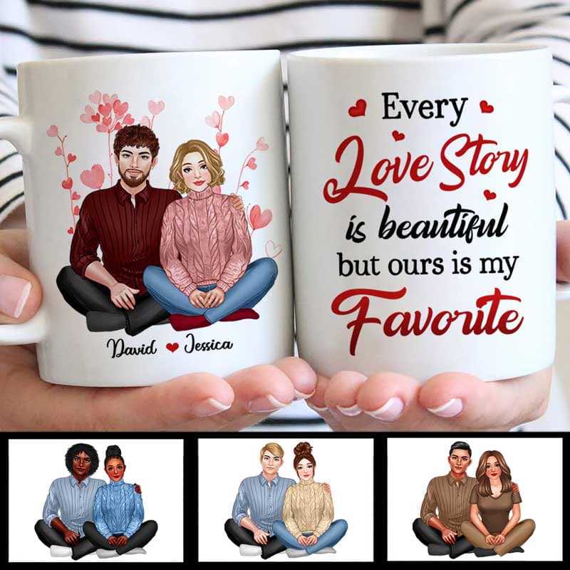 Beautiful Sitting Couple Valentine‘S Day Gift Personalized Mug