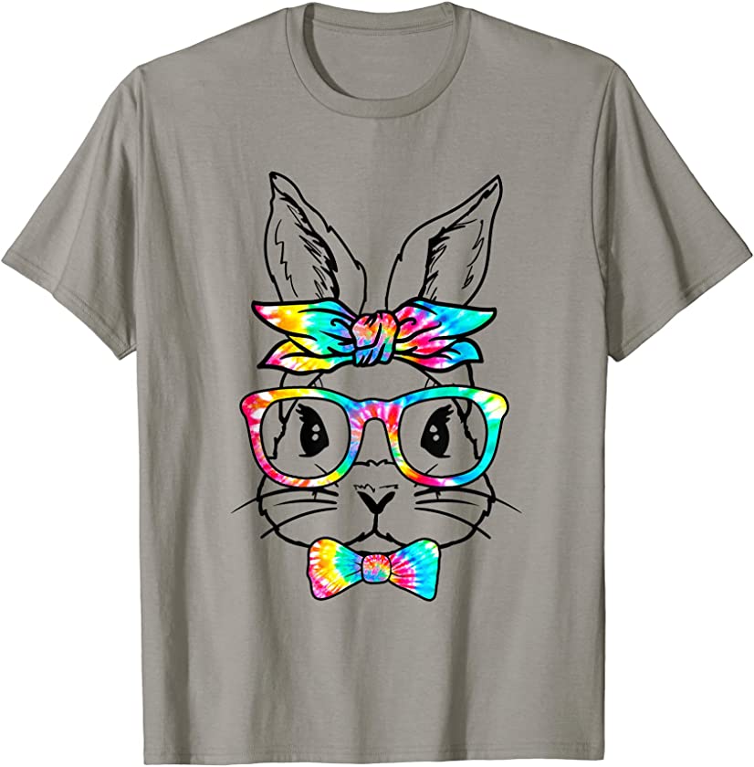 Cute Bunny Face Tie Dye Glasses Headband Happy Easter Day T-Shirt