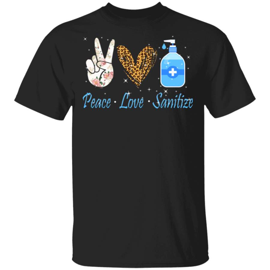 Teacher Shirt Peace Love Sanitize Cute Funny Teachers Leopard Lover Gifts T-Shirt