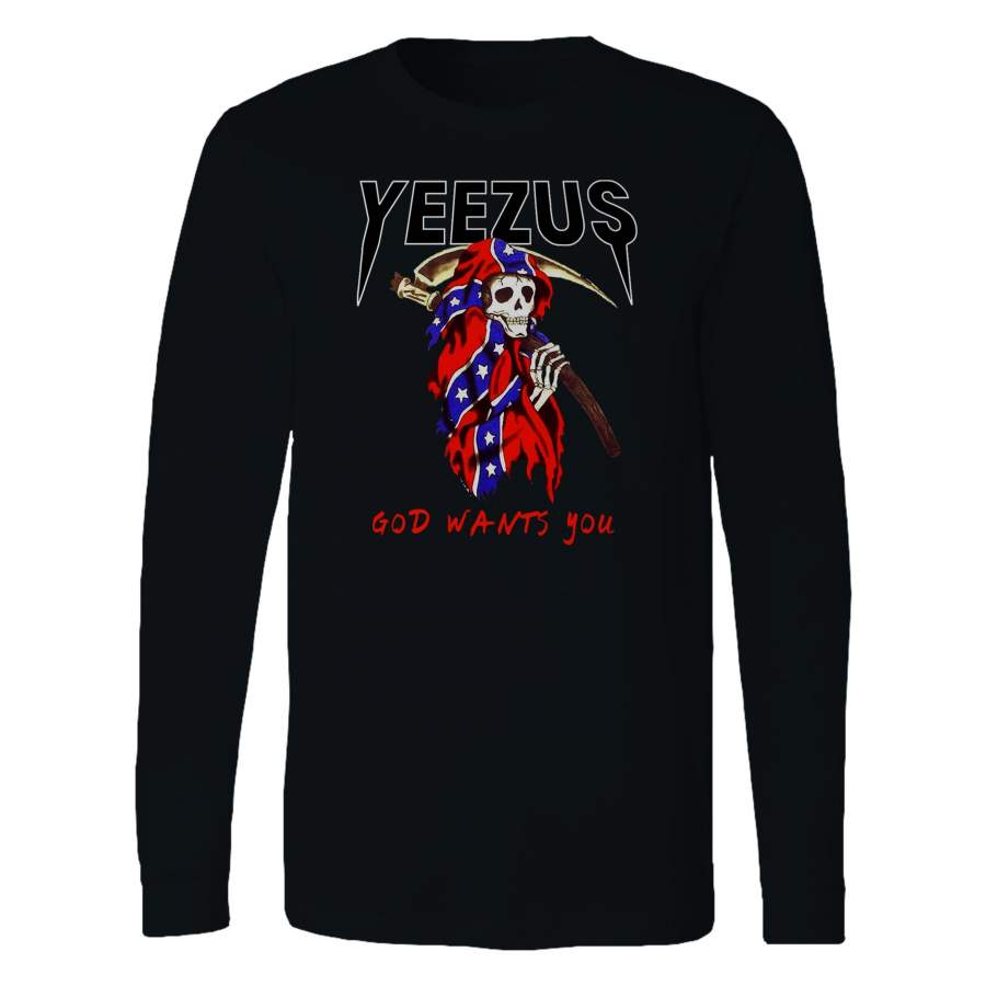 Yeezus Grim Reaper God Wants You Skull Poster Kanye West Long Sleeve T-Shirt Tee