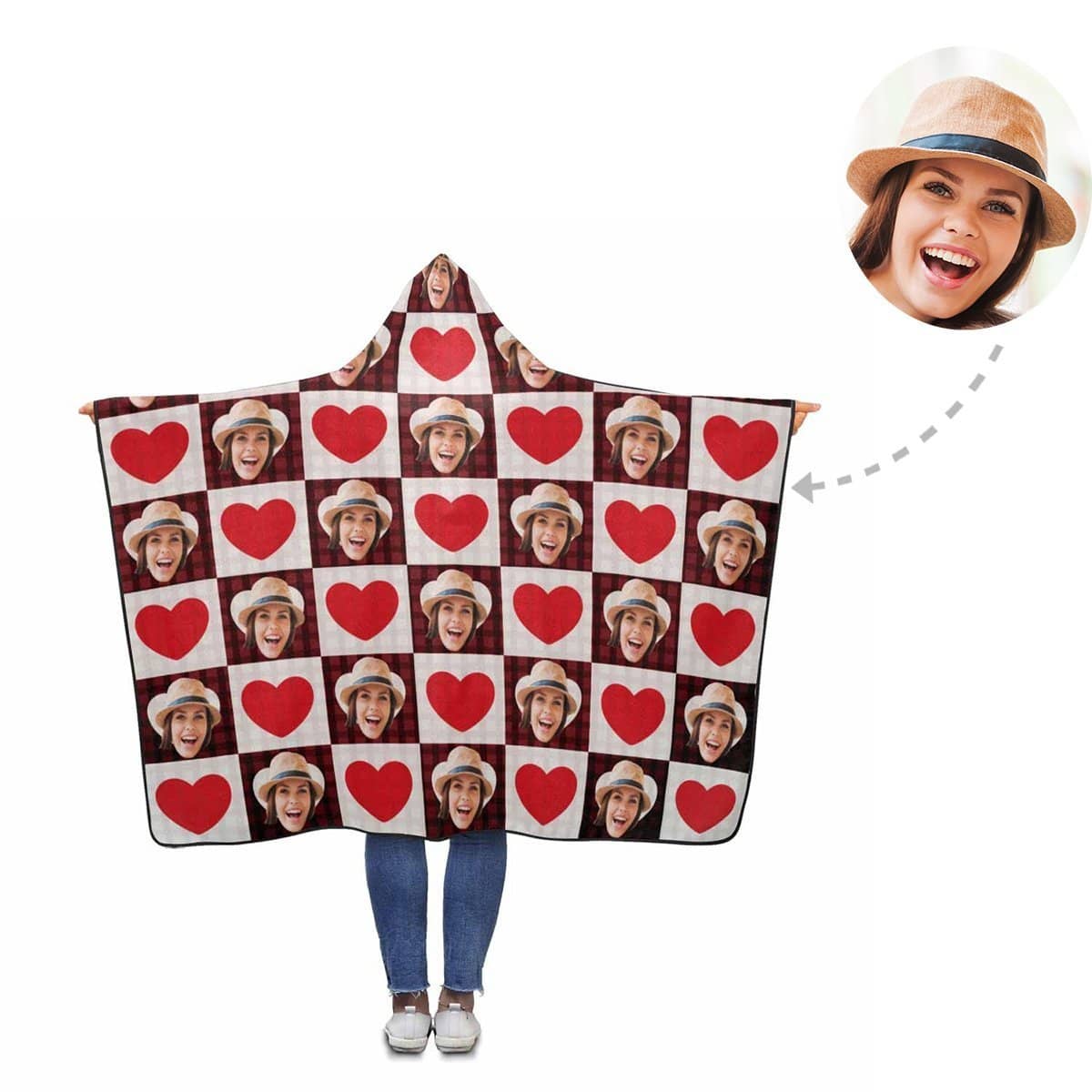 Custom Face Love Heart Hooded Blanket