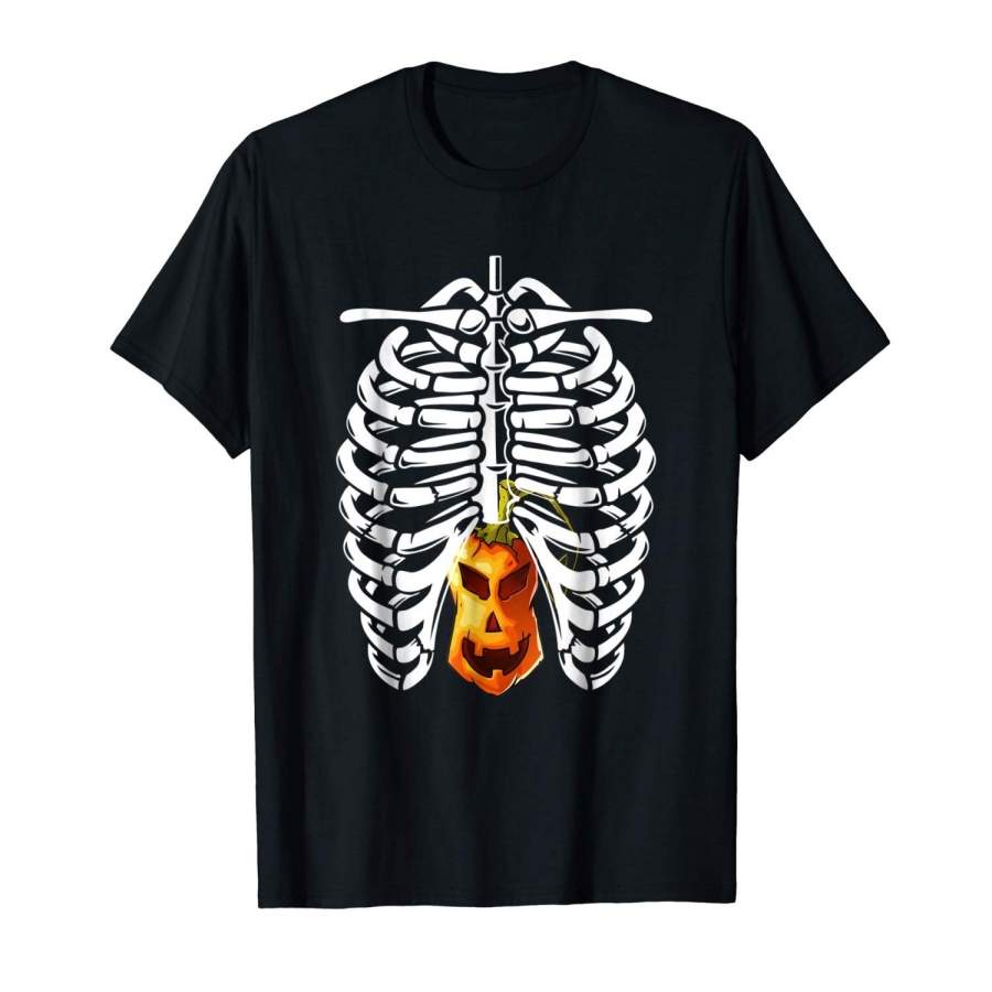 Halloween Pumpkin In A Skeleton Rib Cage T-Shirt Men Fashion Cotton T-Shirts