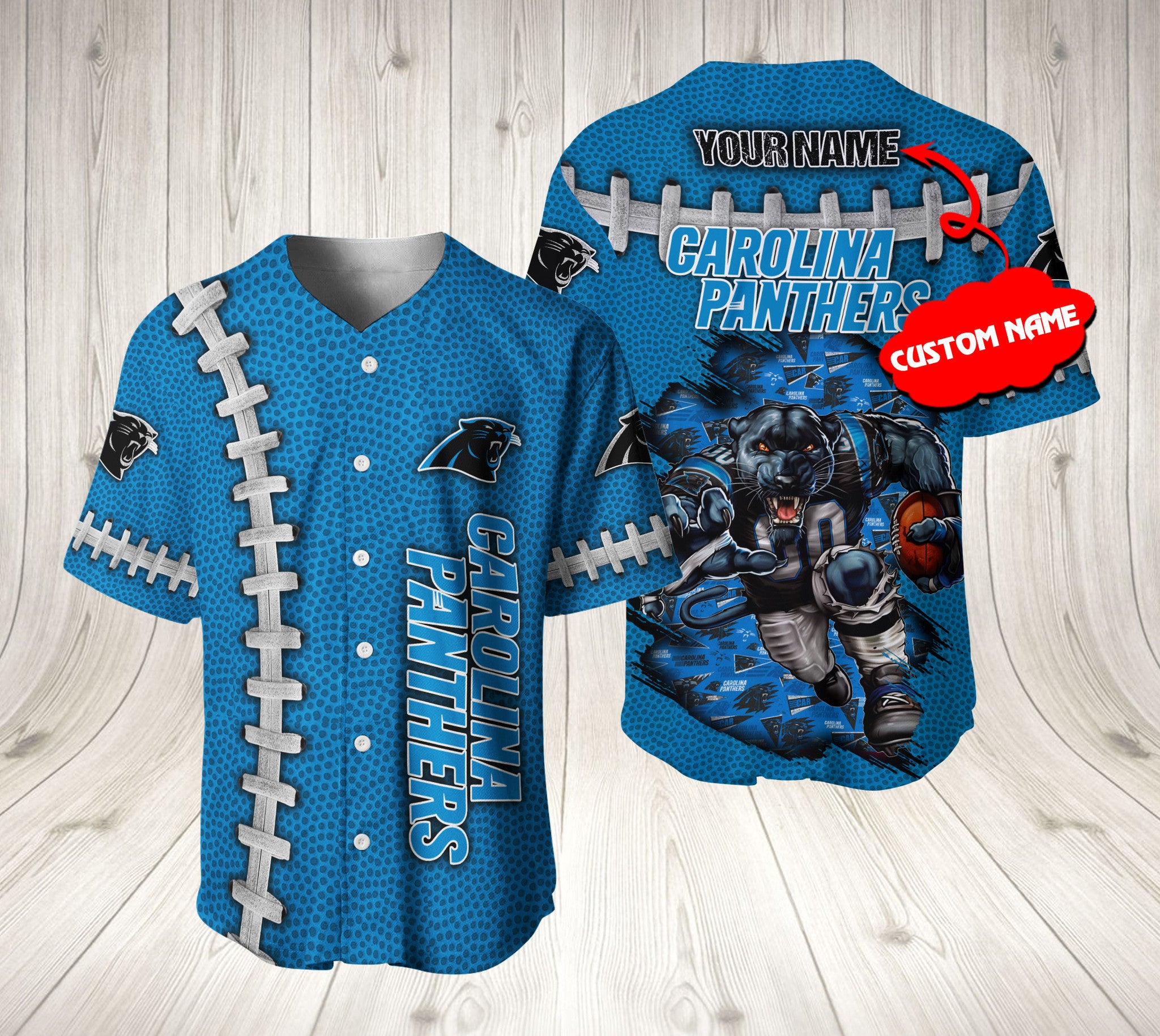 Carolina Panthers Baseball Jersey Mascot Logo Custom Name