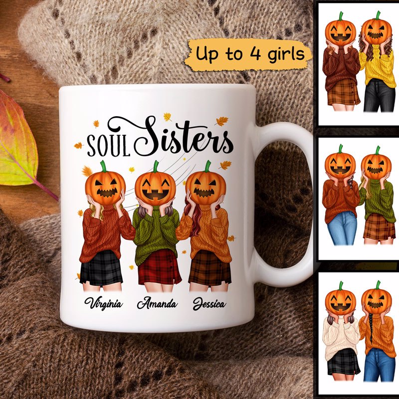 Best Friends Sisters Pumpkin Head Personalized Mug