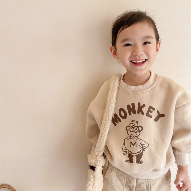 4144C Children Sweater Casual Loose Pullover 2022 Autumn and Winter Fleece Girl’s Sweater 1-7Year Kid’s Sweater Boy’s Pullover alx