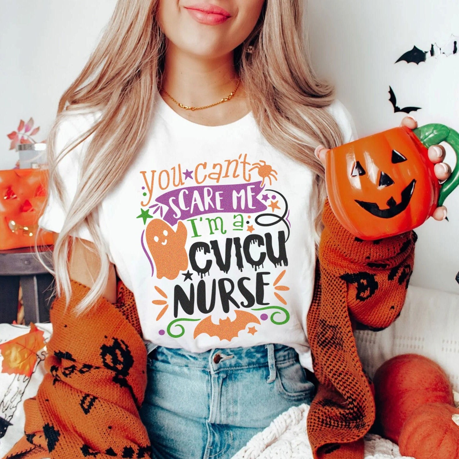 CVICU Nurse Halloween T-shirt | CV ICU Halloween Gift Icu Group Nursing Shirt, Cardiovascular Rn Fall Tee Pumpkin Spooky Boo Crew Party