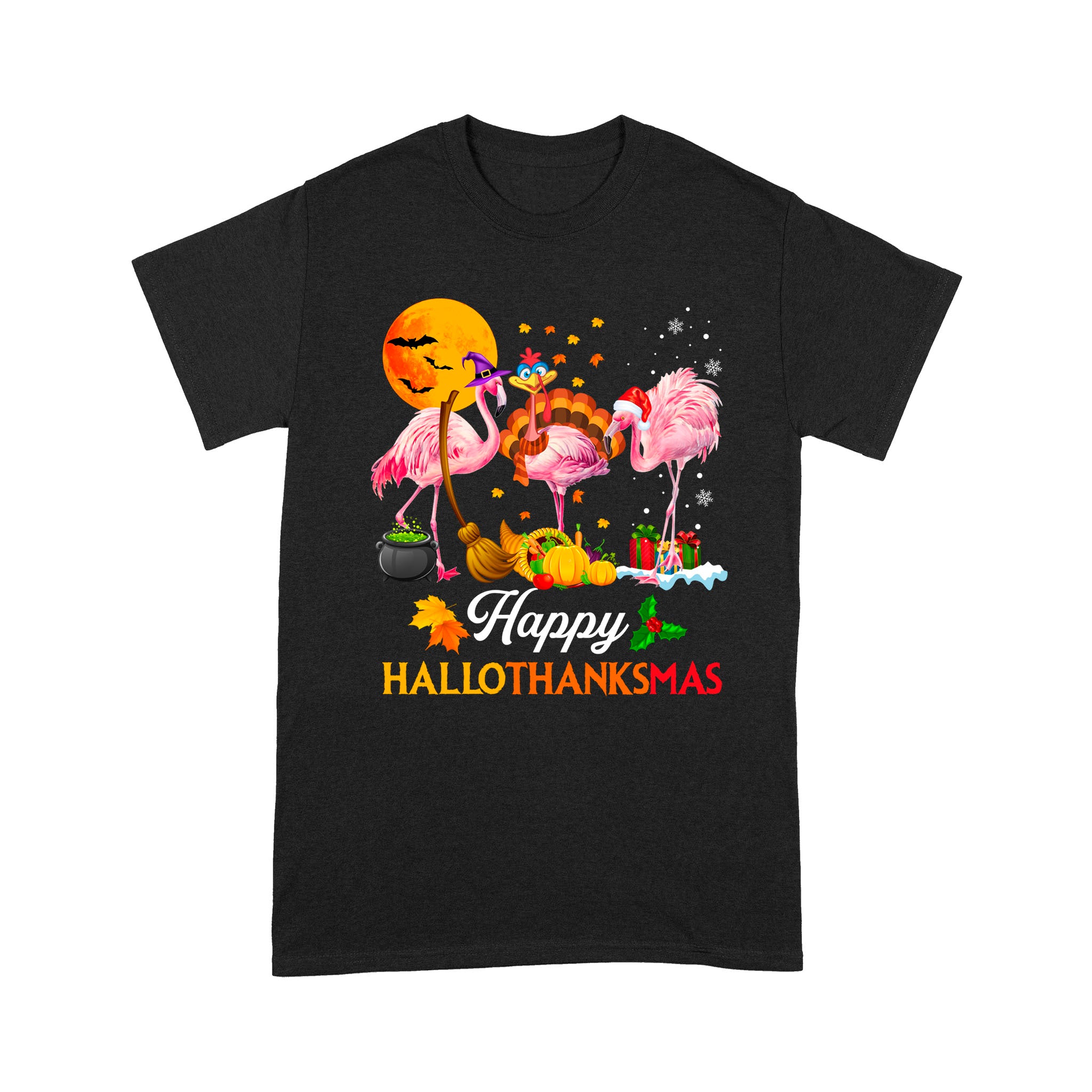 Flamingo Shirt Flamingo Halloween & Merry Christmas Happy Hallothanksmas Flamingo Halloween Shirt Flamingo Christmas Shirt