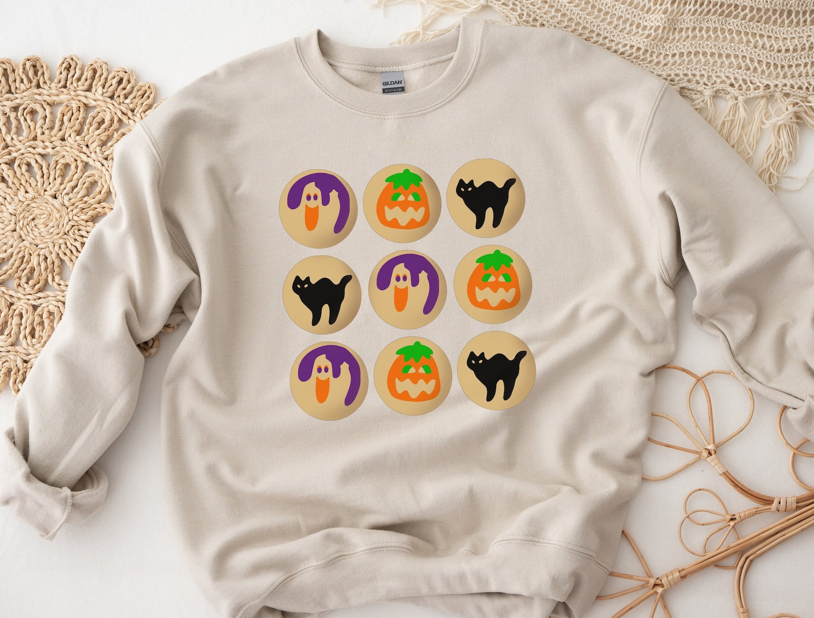 Embroidered Halloween Cookie Sweatshirt 2D Crewneck Sweatshirt All Over Print Sweatshirt For Women Sweatshirt For Men Sws2461