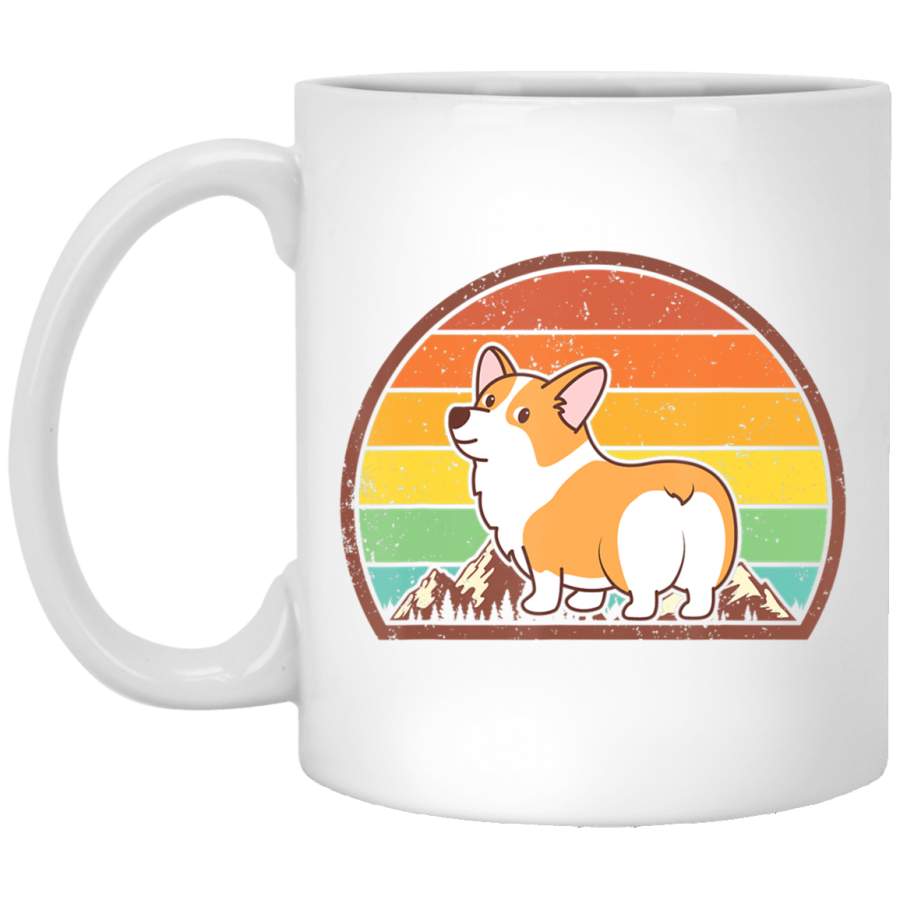 Sunset Silhouette Corgi Lover Gift Vintage Retro Corgi White Mug Pet Owner, Dog Dad Mom Lover, Best Friends Gifts Funny Sayings Slogan Cute